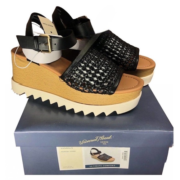 Universal Thread Size 5-1/2 (5.5) Alba Platform Heel Sandal, Black + Free Ship - Picture 2 of 7